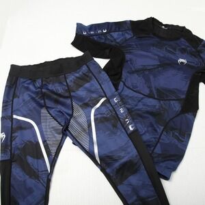 Venum Sweatsuit Mens Large Blue Compression Training Top Pants Set Stretch